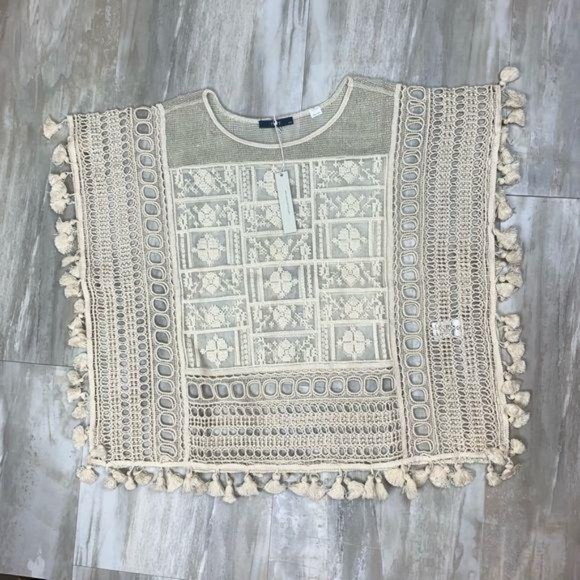 Tart Caris Boho Sheer Poncho Tassel Sheer Top Swimsuit Coverup Festival XS Small - Picture 1 of 12